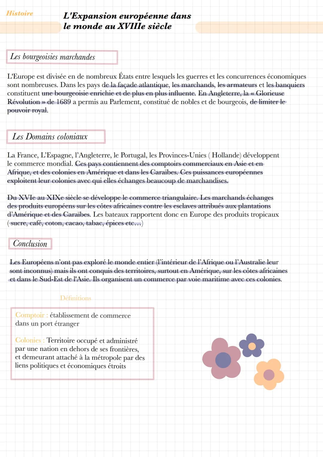 Histoire
L'Expansion européenne dans
le monde au XVIIIe siècle
Les bourgeoisies marchandes
L'Europe est divisée en de nombreux États entre l