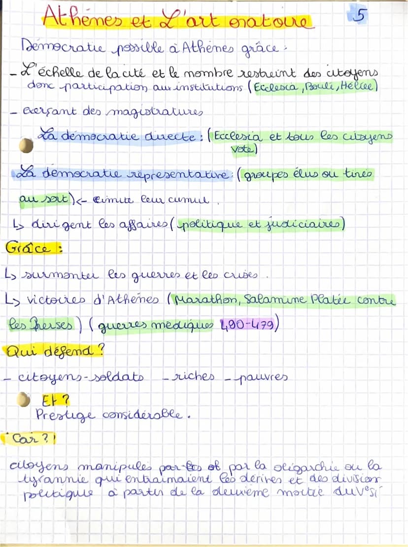 HGGSP: La démocratie
directe à Athenes vs avant JC
(508-322) avant JC
pere démocratie
Democratie directe: régime reposant sur la
participati
