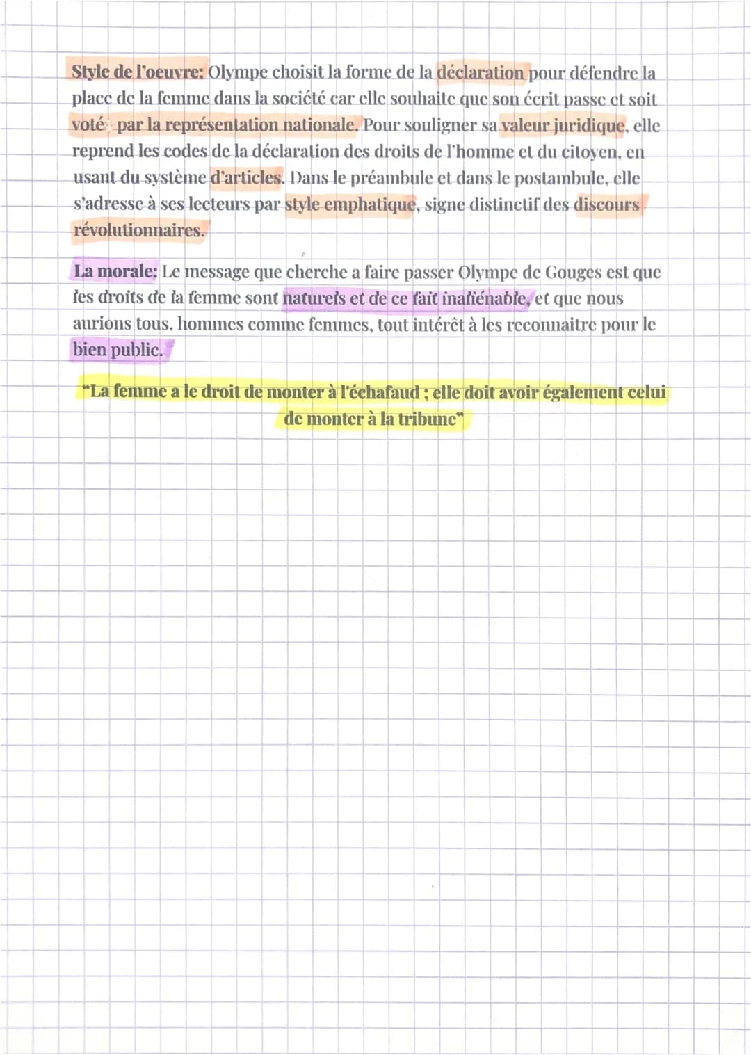 Olympe de Gouges
Déclaration des droits de la femme et de la citoyenne
Essai politique, oeuvre historique
Contexte: Olympe de Gouges écrit a