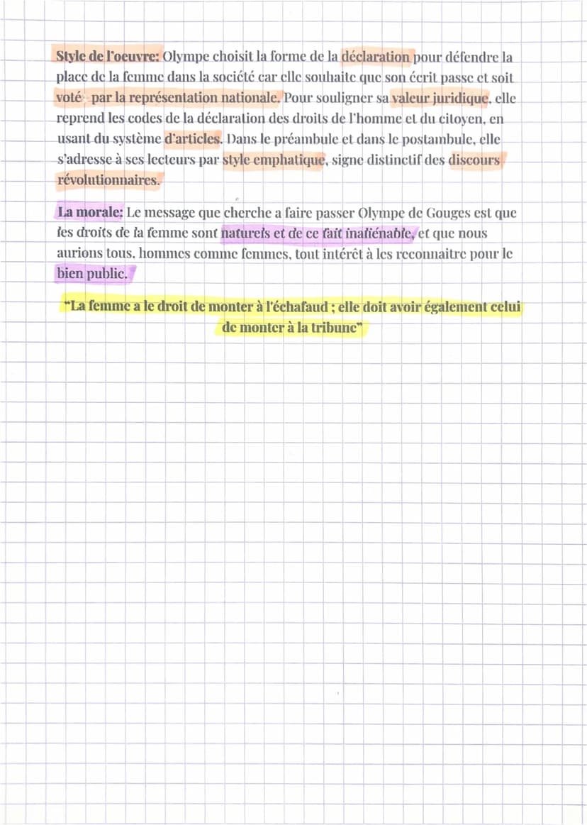 Olympe de Gouges
Déclaration des droits de la femme et de la citoyenne
Essai politique, oeuvre historique
Contexte: Olympe de Gouges écrit a
