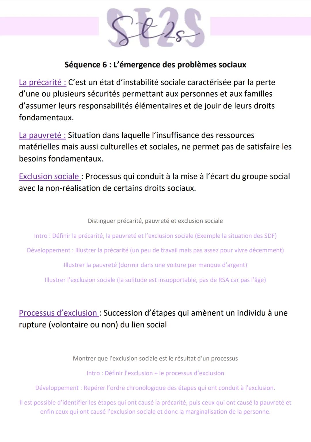 5+2.5
Séquence 6 : L'émergence des problèmes sociaux
La précarité : C'est un état d'instabilité sociale caractérisée par la perte
d'une ou p