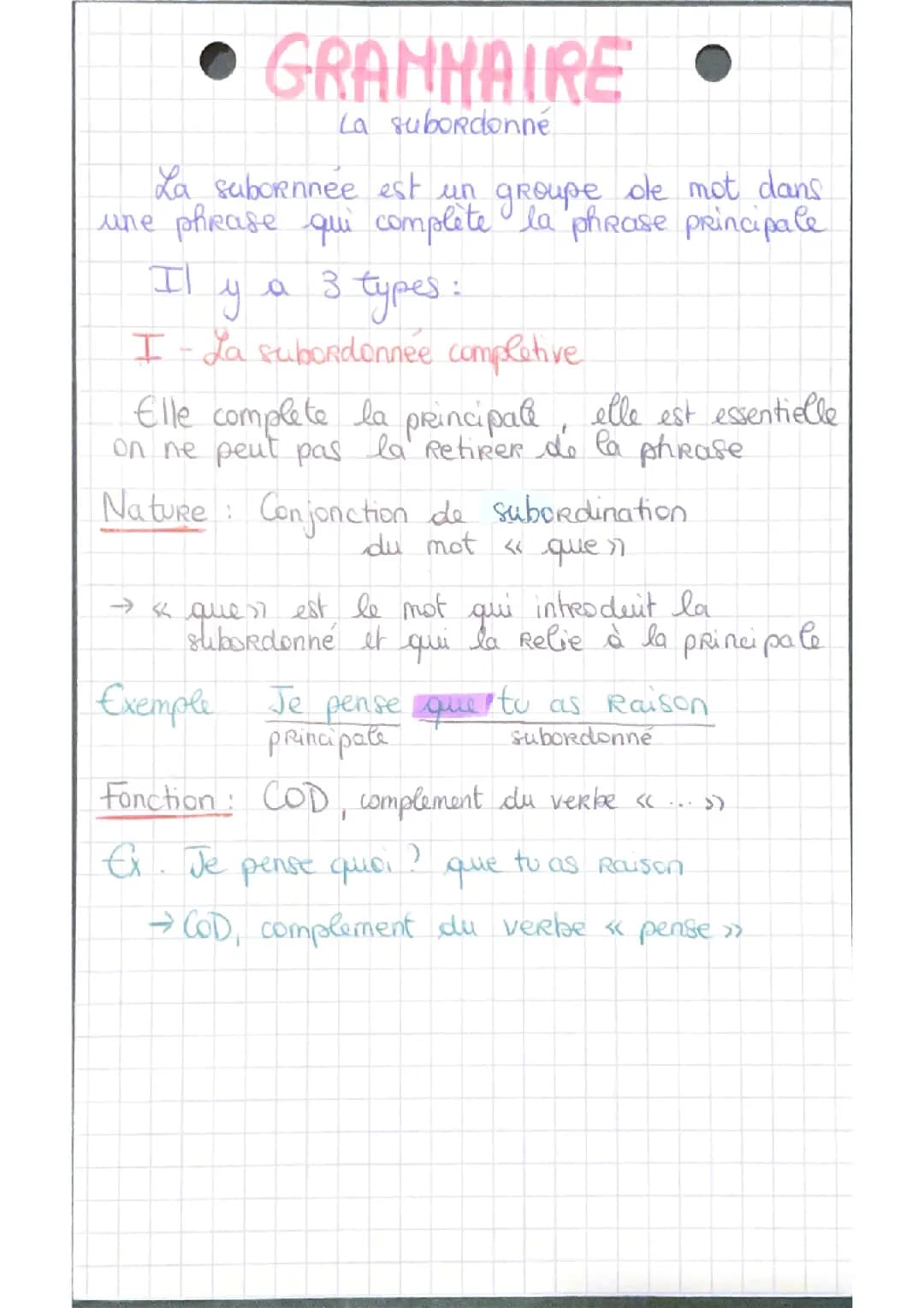 Question de grammaire : La subordonnée 