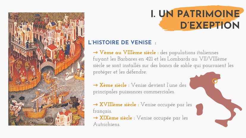 VENISE: ENTRE PROTECTION
ET VALORISATION DU
PATRIMOINE
QUELLES SONT LES
LIMITES DE LA
VALORISATION DU
PATRIMOINE DE VENISE ?
02
UN PATRIMOIN