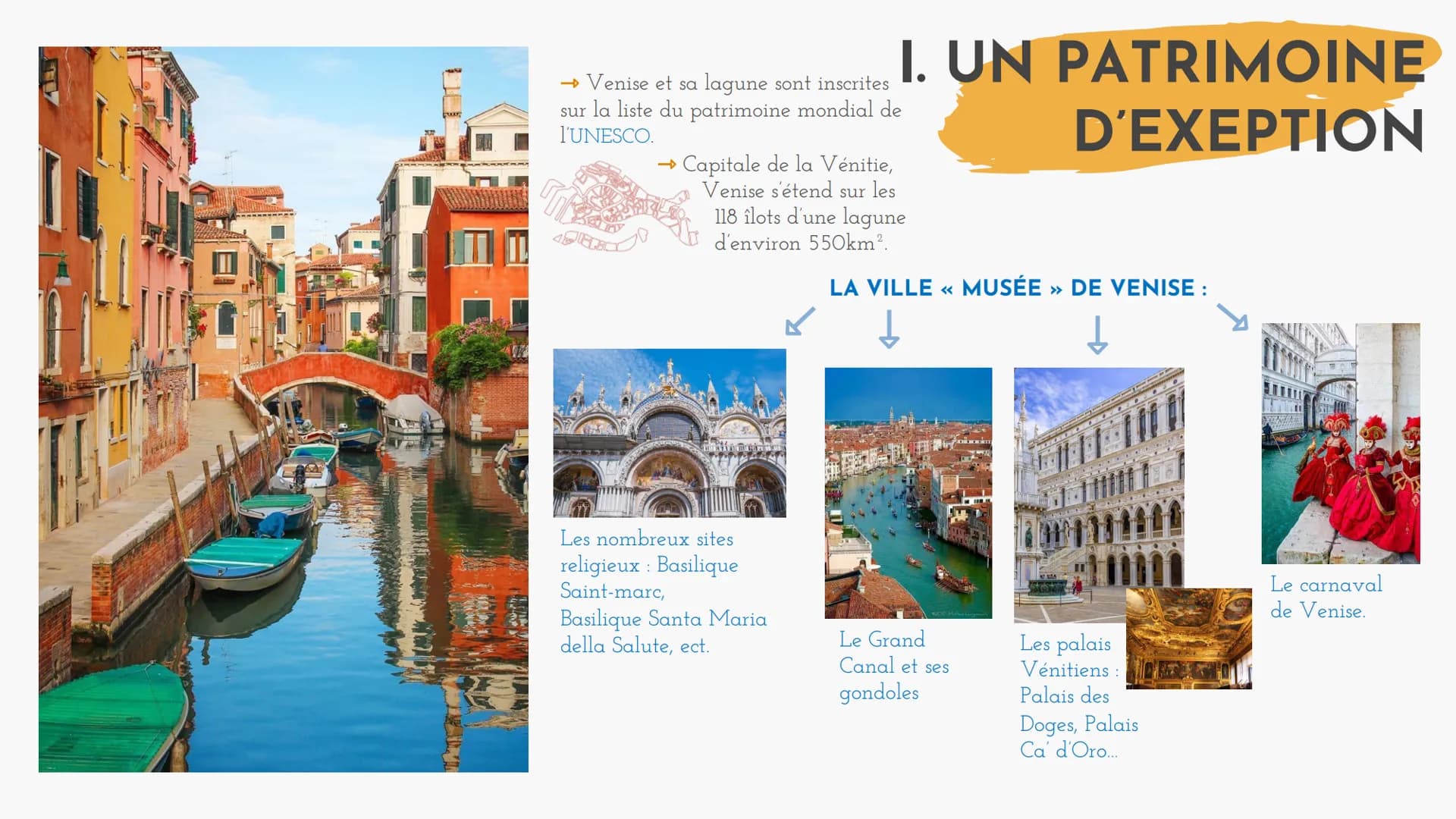 VENISE: ENTRE PROTECTION
ET VALORISATION DU
PATRIMOINE
QUELLES SONT LES
LIMITES DE LA
VALORISATION DU
PATRIMOINE DE VENISE ?
02
UN PATRIMOIN