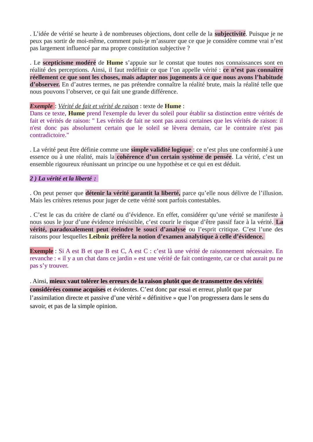 La vérité
I) Définition
La vérité est la correspondance entre ce que je dis, et ce qui est : elle s'oppose donc à la fausseté -
au sens d'er