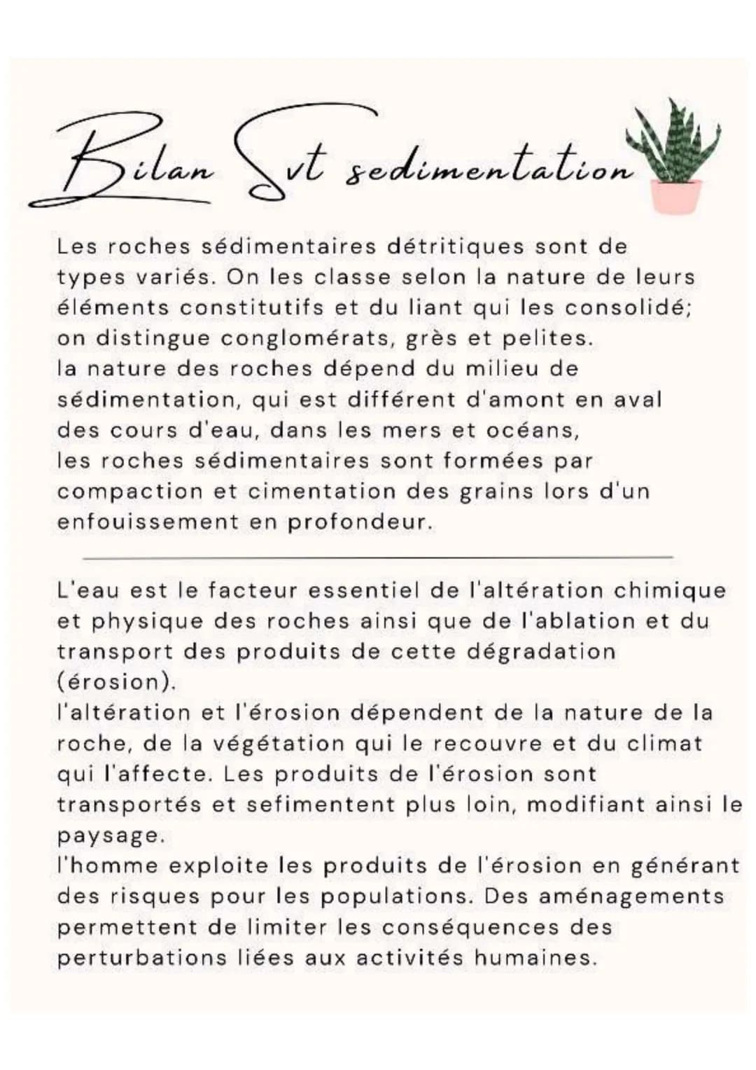 Bilan Sut sedimentation
Les roches sédimentaires détritiques sont de
types variés. On les classe selon la nature de leurs
éléments constitut