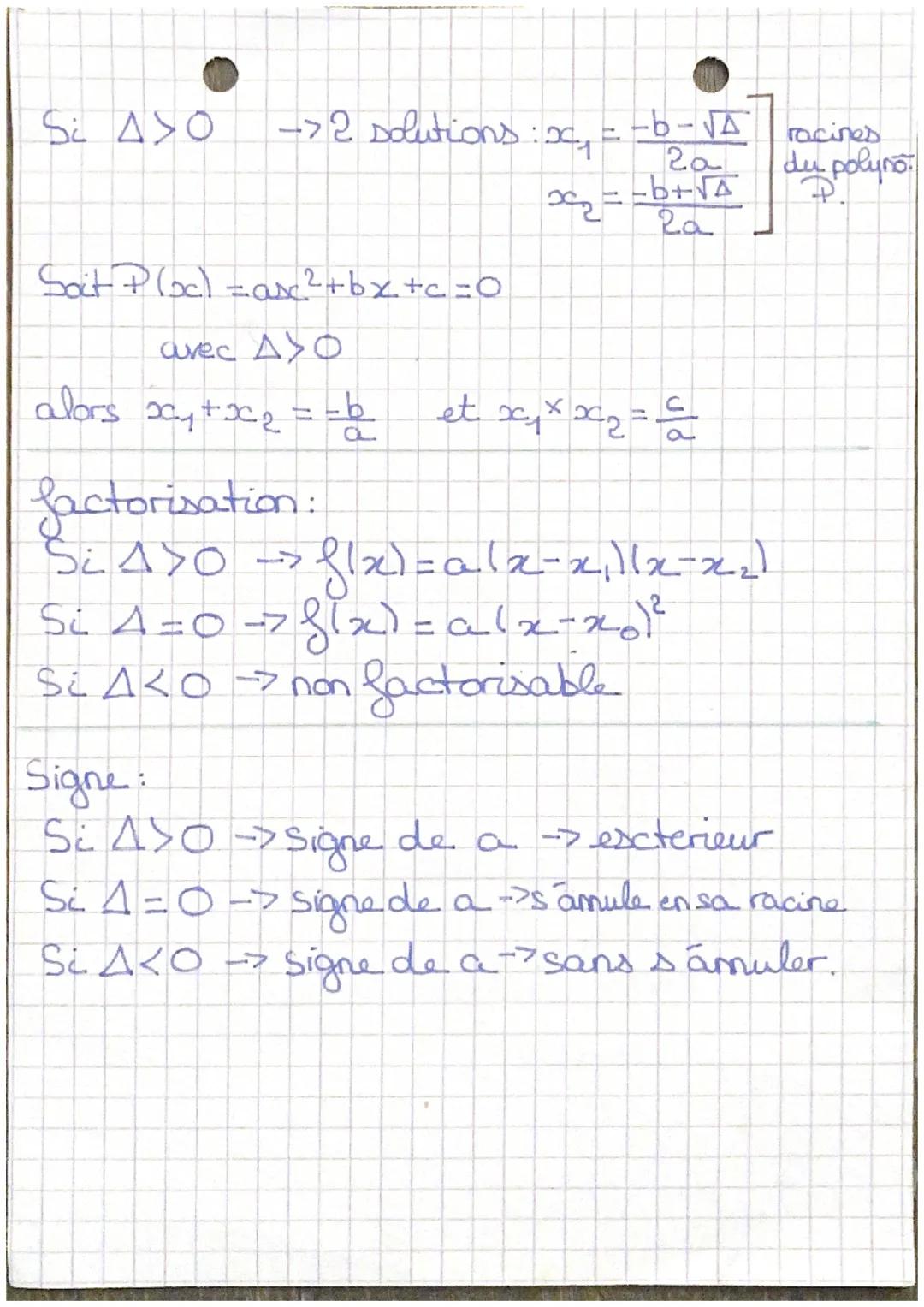 Hathématiques

Chap. 1: Le Second Degré

Fonction polynome:
forme der: $ax^2 + bx + c$
forme canonique: $a (x-\alpha)^2+\beta$
forme factori
