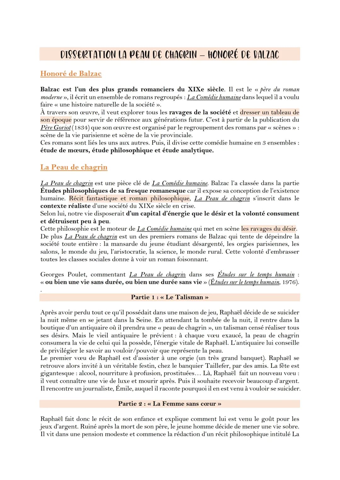Dissertation La Peau de chagrin : Sujet, Plan et Corrigé PDF