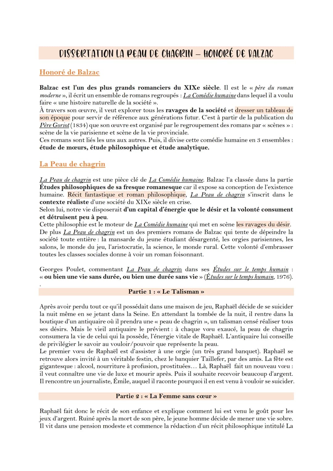 DISSERTATION LA PEAU DE CHAGRIN
Honoré de Balzac
HONORÉ DE BALZAC
Balzac est l'un des plus grands romanciers du XIXe siècle. Il est le « pèr