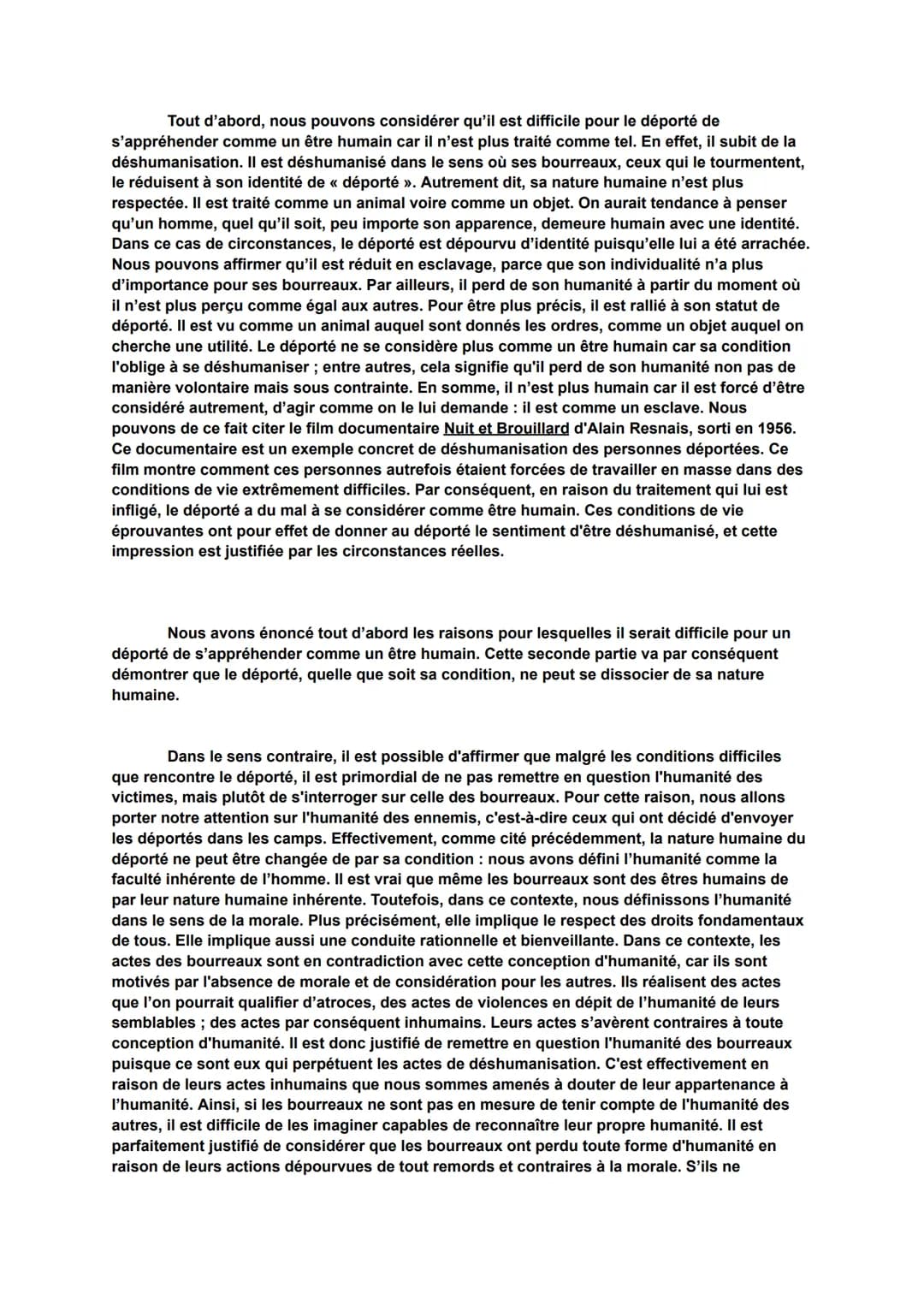 HLP TERMINALE
Devoir type bac
Note finale : 9,5/10
28 février 2023
Essai philosophique : le déporté peut-il encore s'appréhender comme un êt