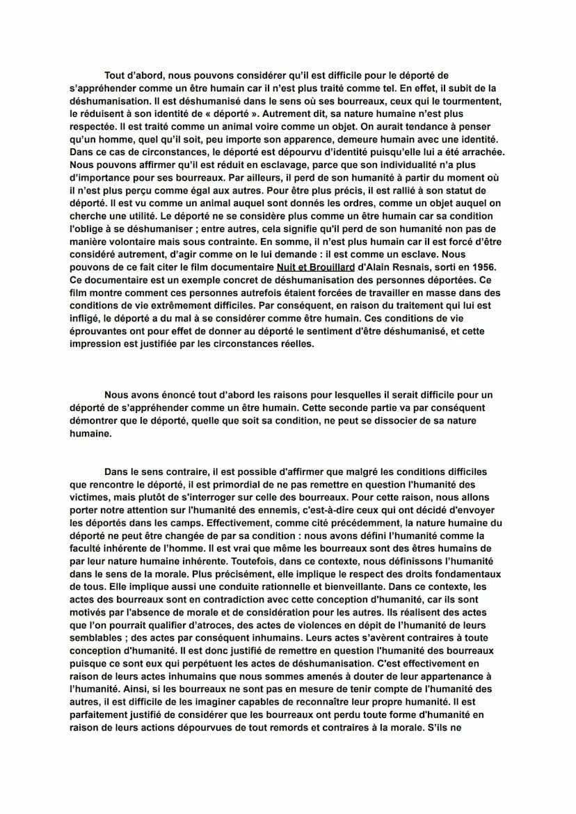 HLP TERMINALE
Devoir type bac
Note finale : 9,5/10
28 février 2023
Essai philosophique : le déporté peut-il encore s'appréhender comme un êt