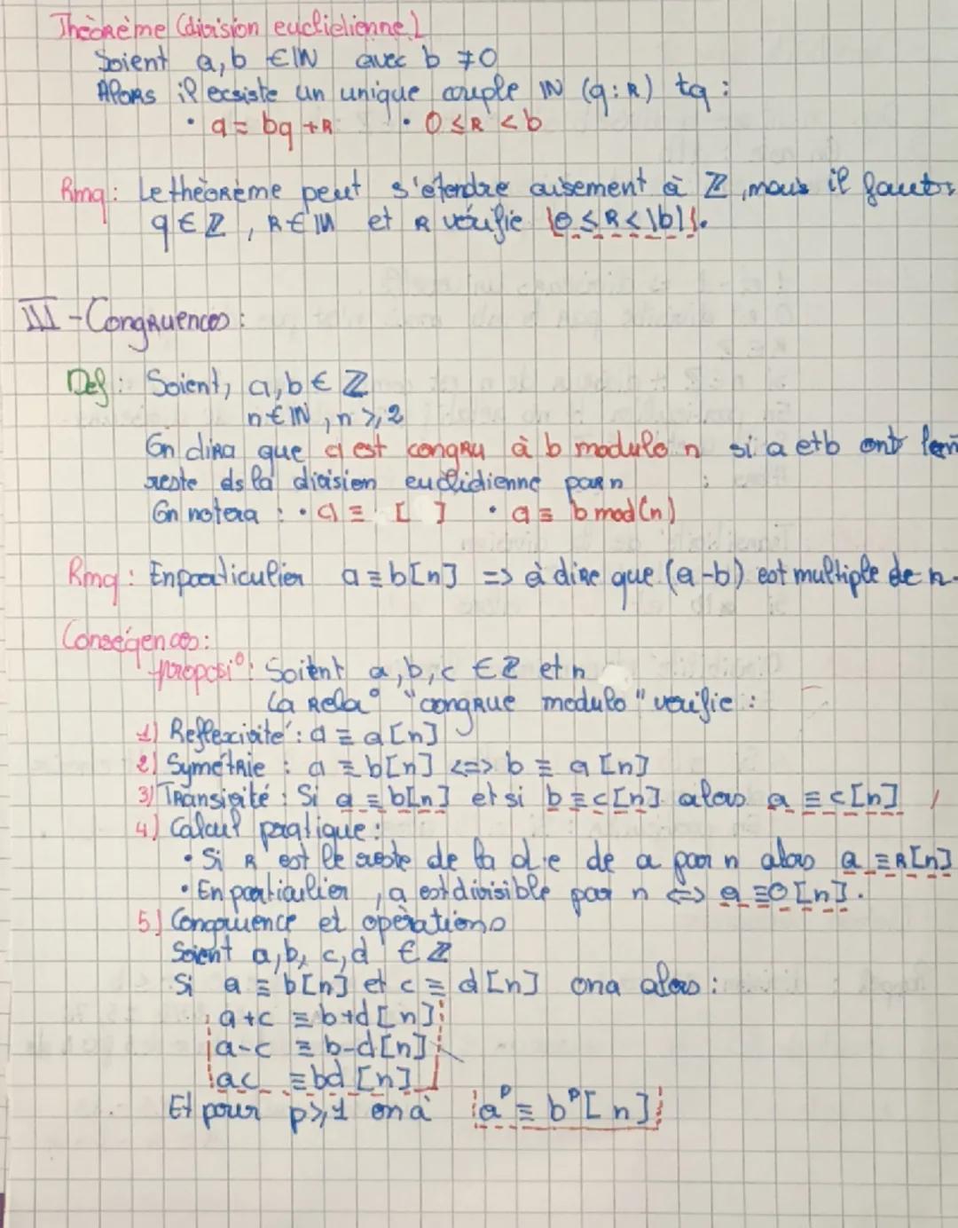 I-Divisibilite dans
Divisibilité et con-
gruences dans 72

Def: On dit que a divise b s'il existe KEZ: b = ak
On note: alb
Dans ce cas: a es