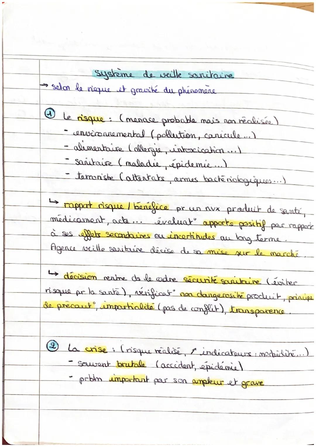 # Système de veille sanitaire

→selon le risque et gravité du phénomène

① le risque: (menace probable mais non réalisée)

- environnemental