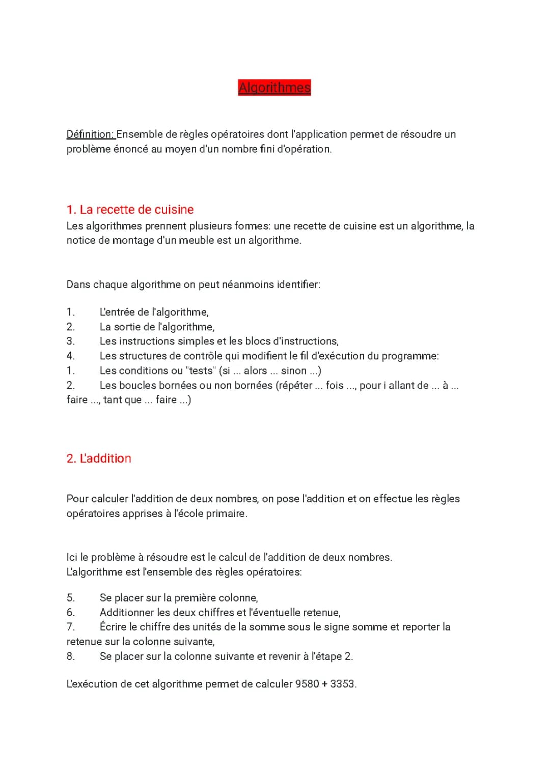 Comment Écrire et Comprendre un Algorithme: Addition et Structures