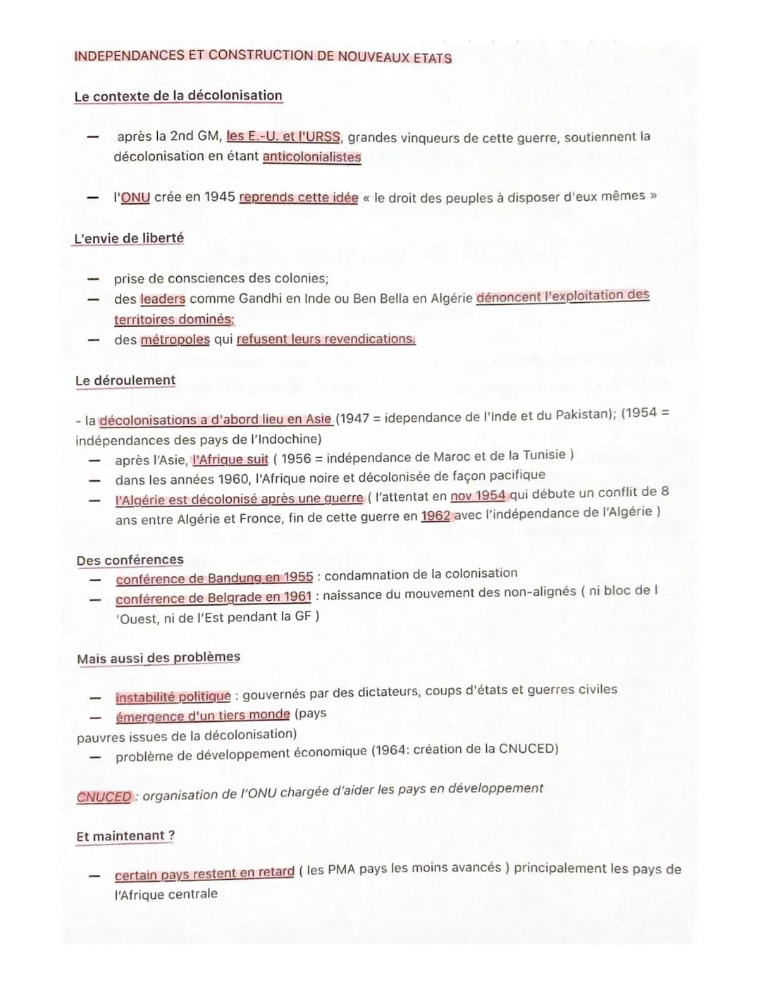 INDEPENDANCES ET CONSTRUCTION DE NOUVEAUX ETATS
Le contexte de la décolonisation
-
après la 2nd GM, les E.-U. et l'URSS, grandes vinqueurs d