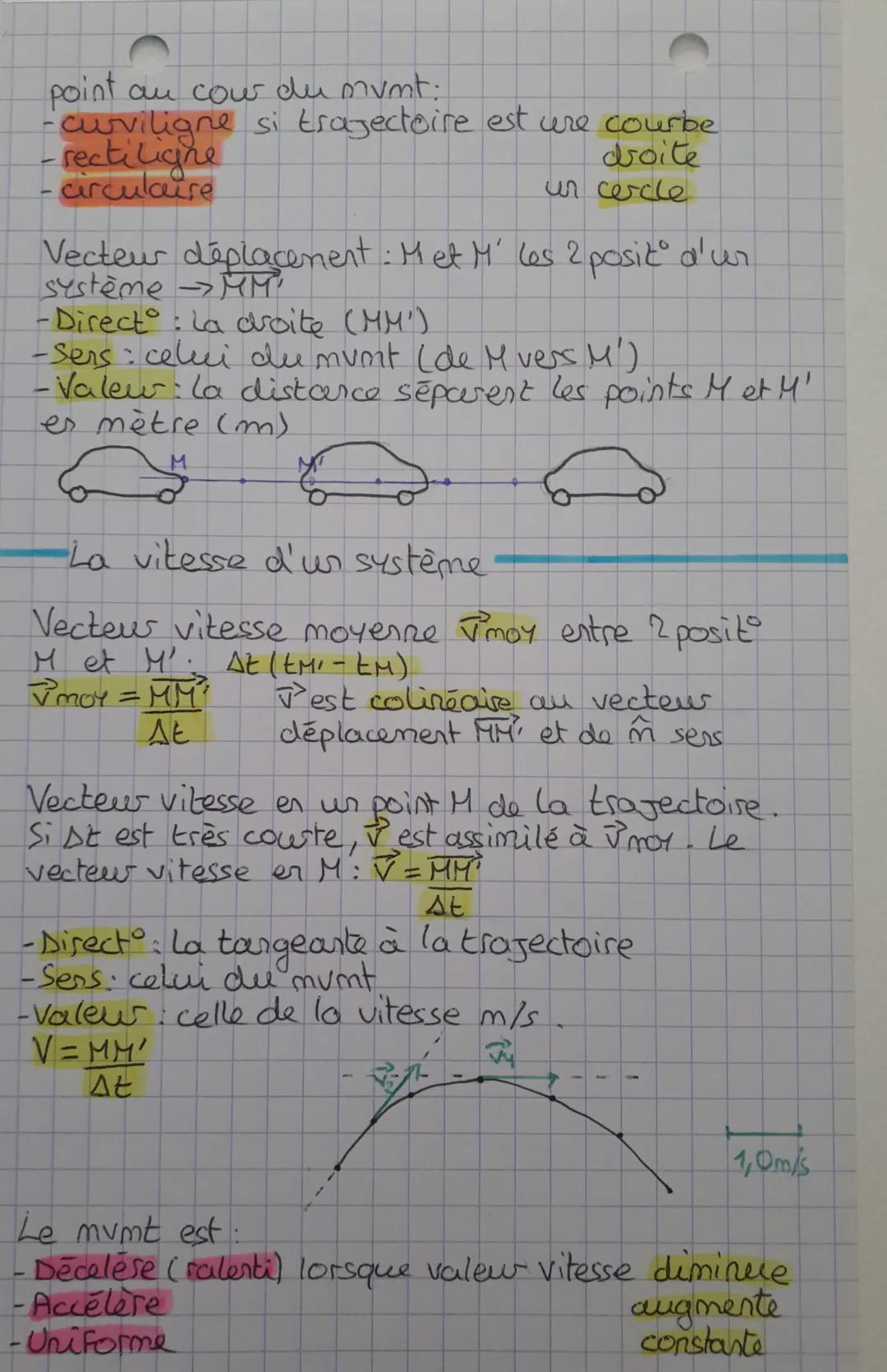 DESCRIPTION
DES MOUVEMENTS
Referentiel: objet de référence par rapport
auquel on étudie le mouvement
Objet étudié: objet ou point de l'objet