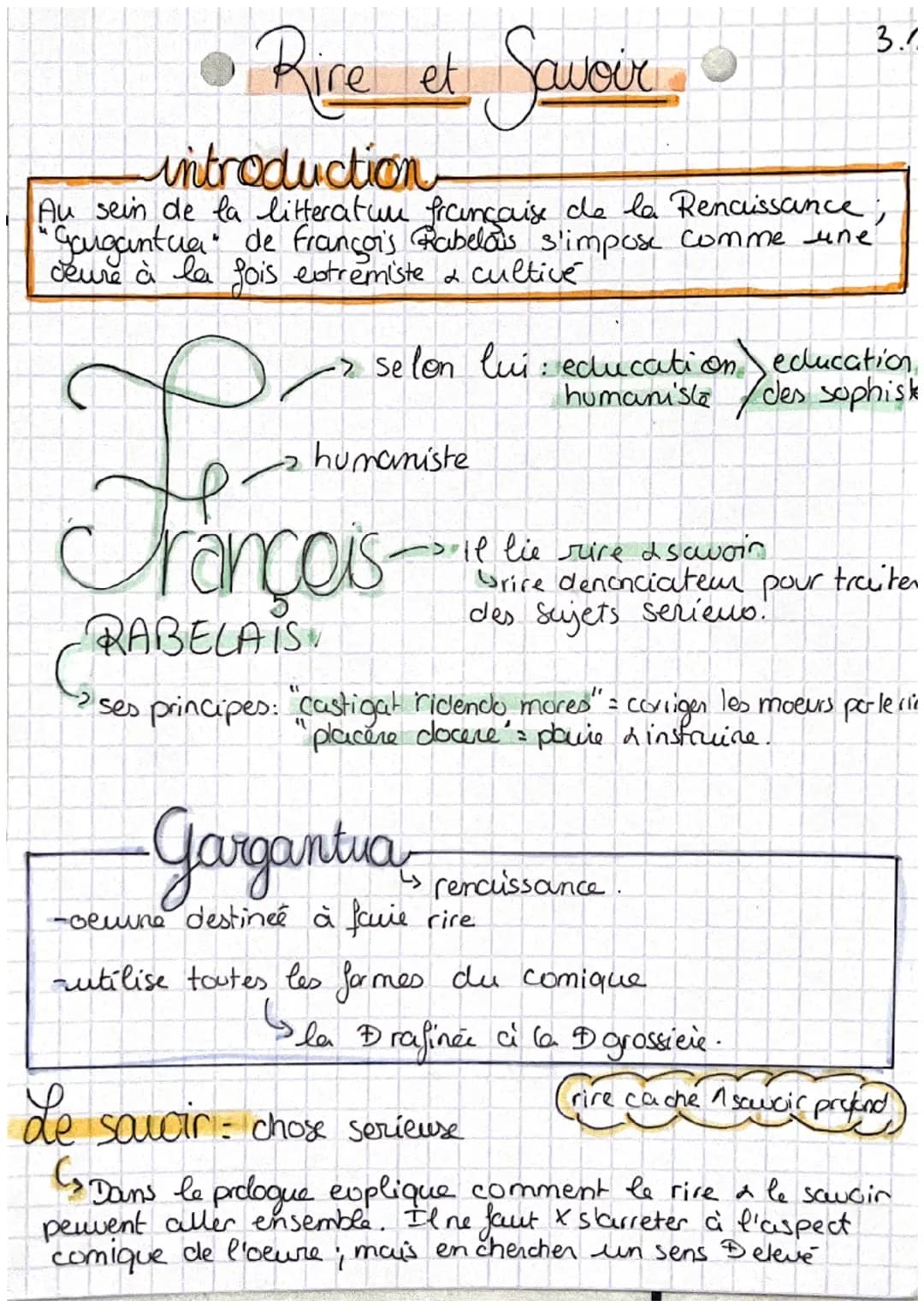 Rire et Savoir.
F
introduction
Au sein de la litteratur française de la Renaissance,
"Gargantua" de François Rabelais s'impose comme une
deu