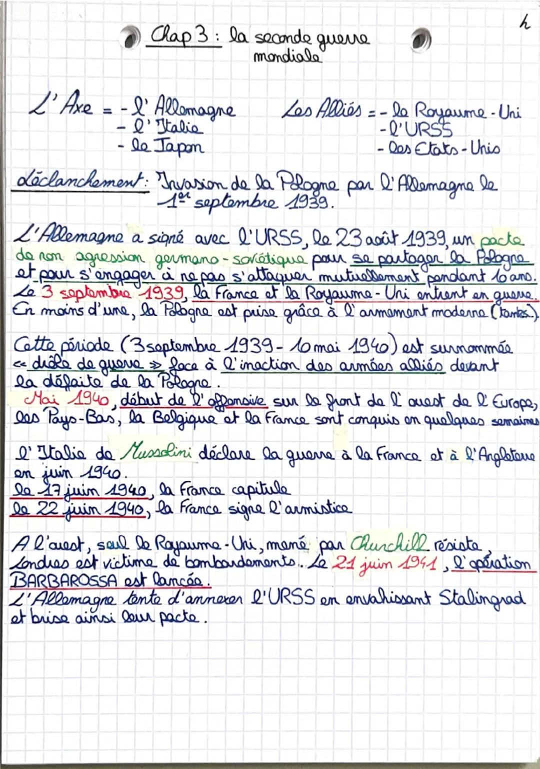 Chap 3: la seconde guerre
mondiale
L'Axe = -l'Allemagne
l'Italie
le Japon
Les Allies = - le Royaume-Uni
-L'URSS
-Des Etats-Unis
Leclanchemen
