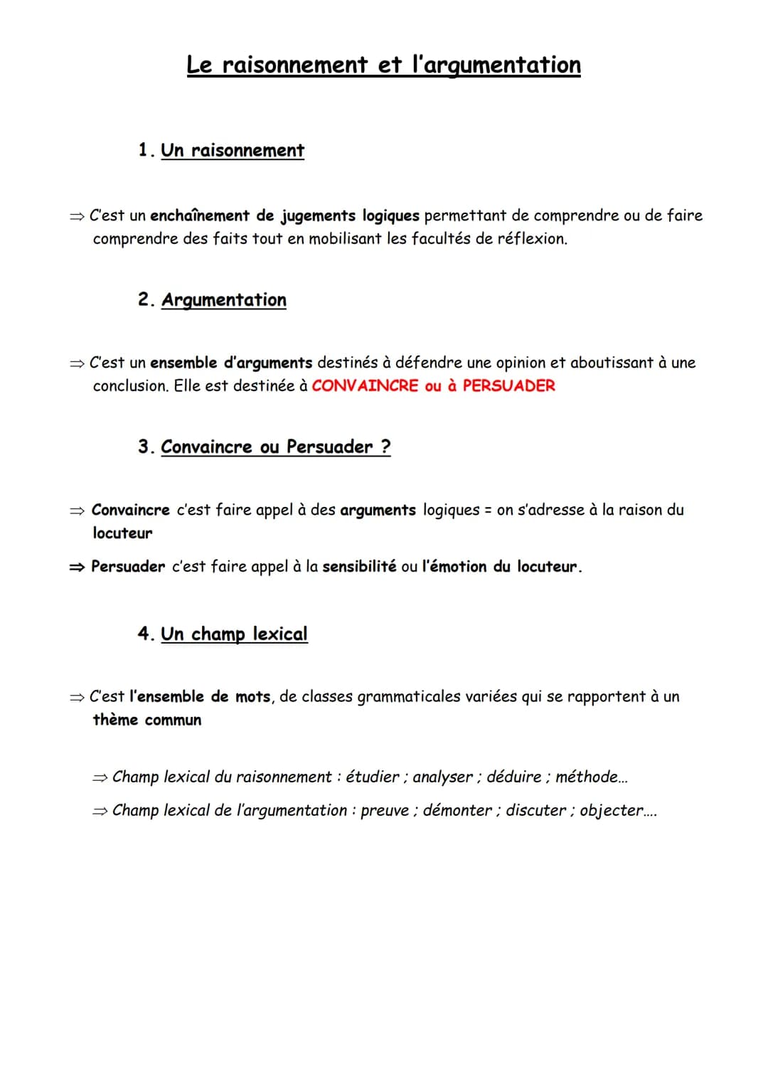 Le raisonnement et l'argumentation
1. Un raisonnement
⇒ C'est un enchaînement de jugements logiques permettant de comprendre ou de faire
com