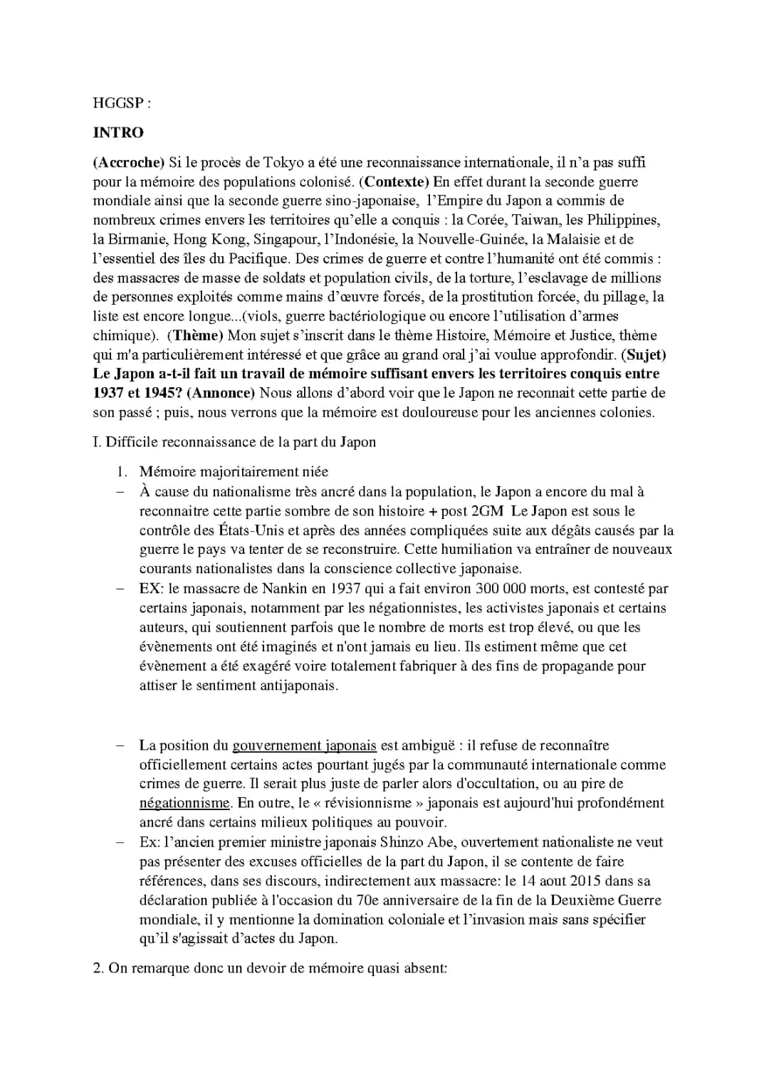 Sujet dissertation sur l'histoire et la mémoire en terminale HGGSP