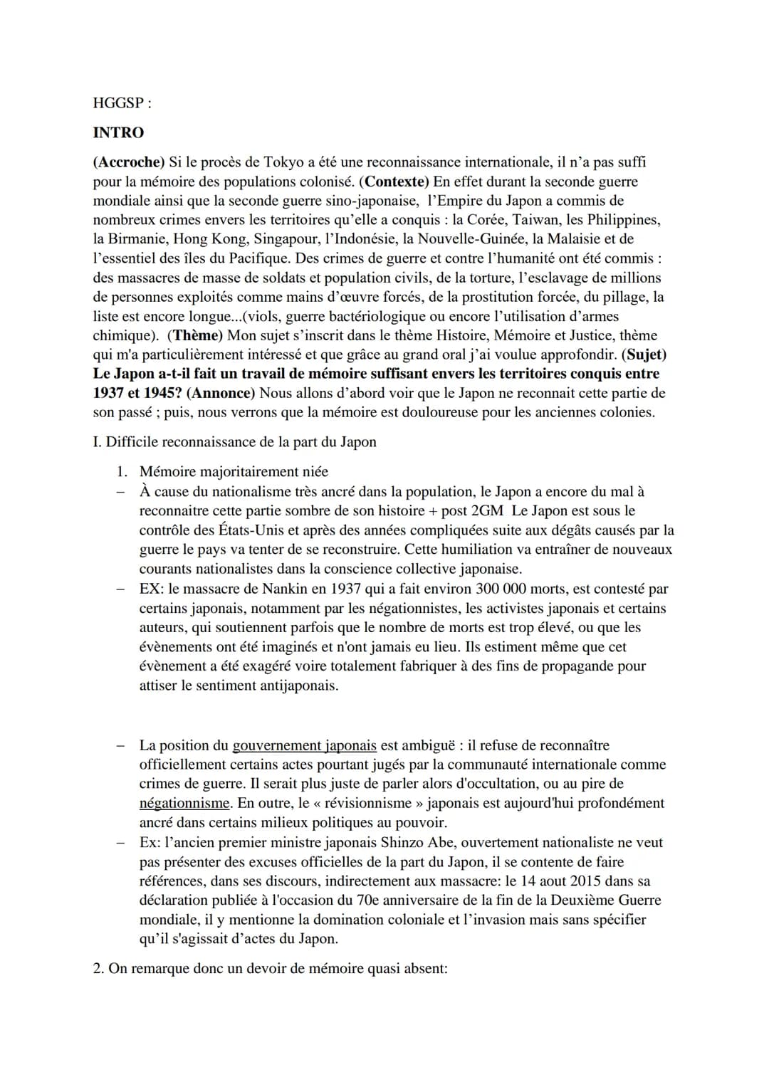 
<h2 id="introduction">Introduction</h2>
<p>Le procès de Tokyo, bien qu'une reconnaissance internationale, n'a pas suffi à préserver la mémo