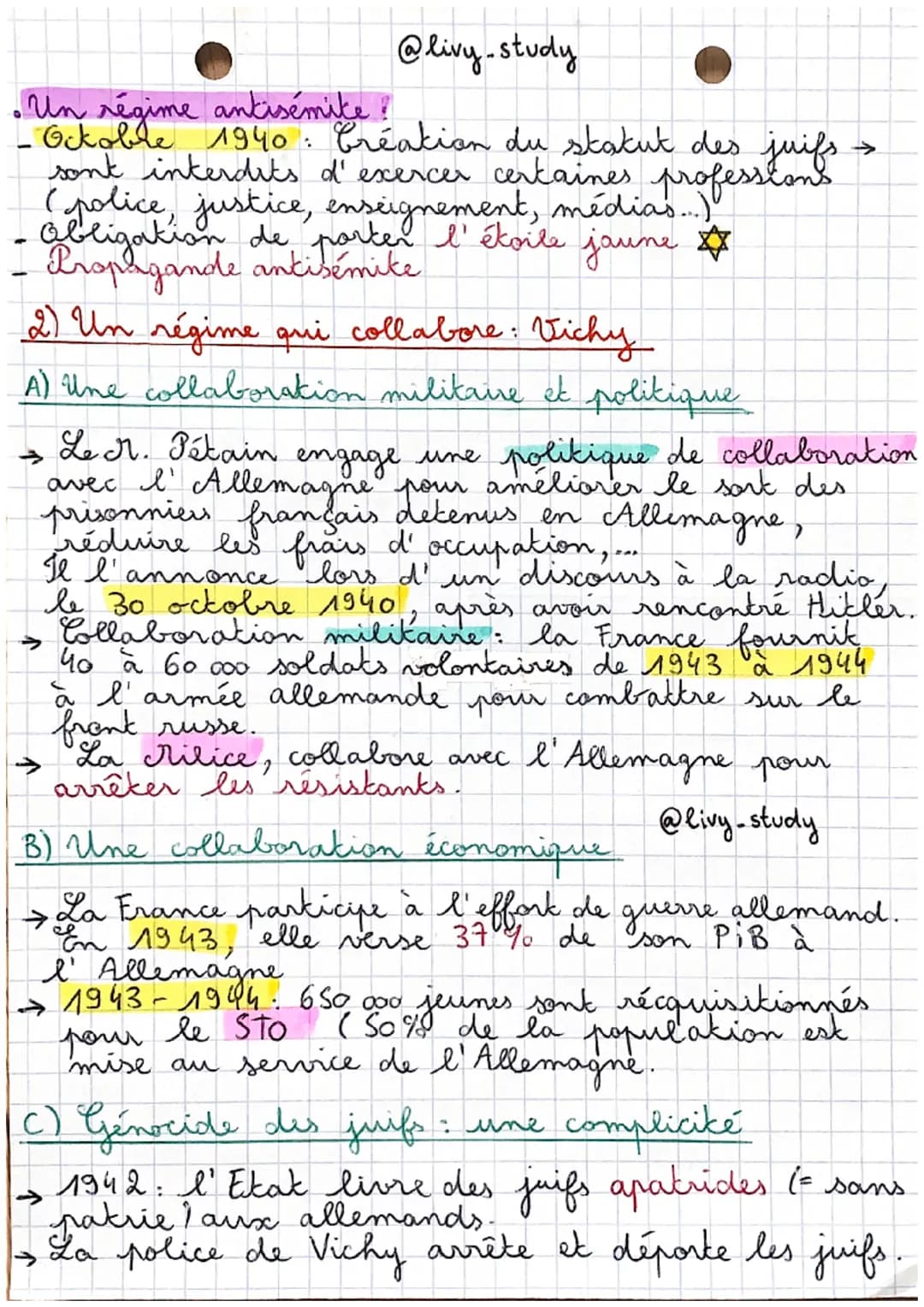 @liny-study • Histoire
Régime de Vichy: Collaboration et
Résistance
France
1) La France vaincue
→ on mai-juin 1940, la France est vaincue pa