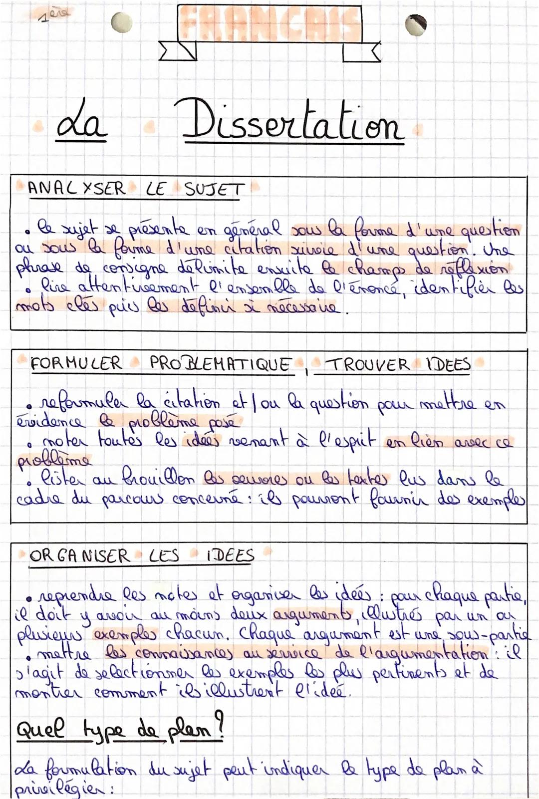 # FRANCAIS

La Dissertation

ANALYSER LE SUJET
*   le sujet se présente en général sous la forme d'une question
ou sous la forme d'une citat