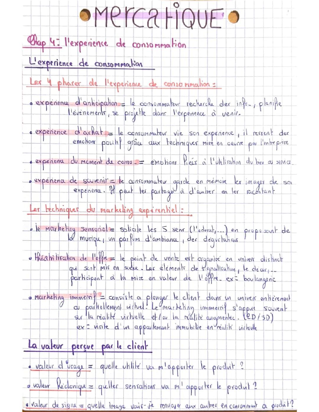 Comprendre Chapitre 4 : L'expérience de Consommation en Mercatique