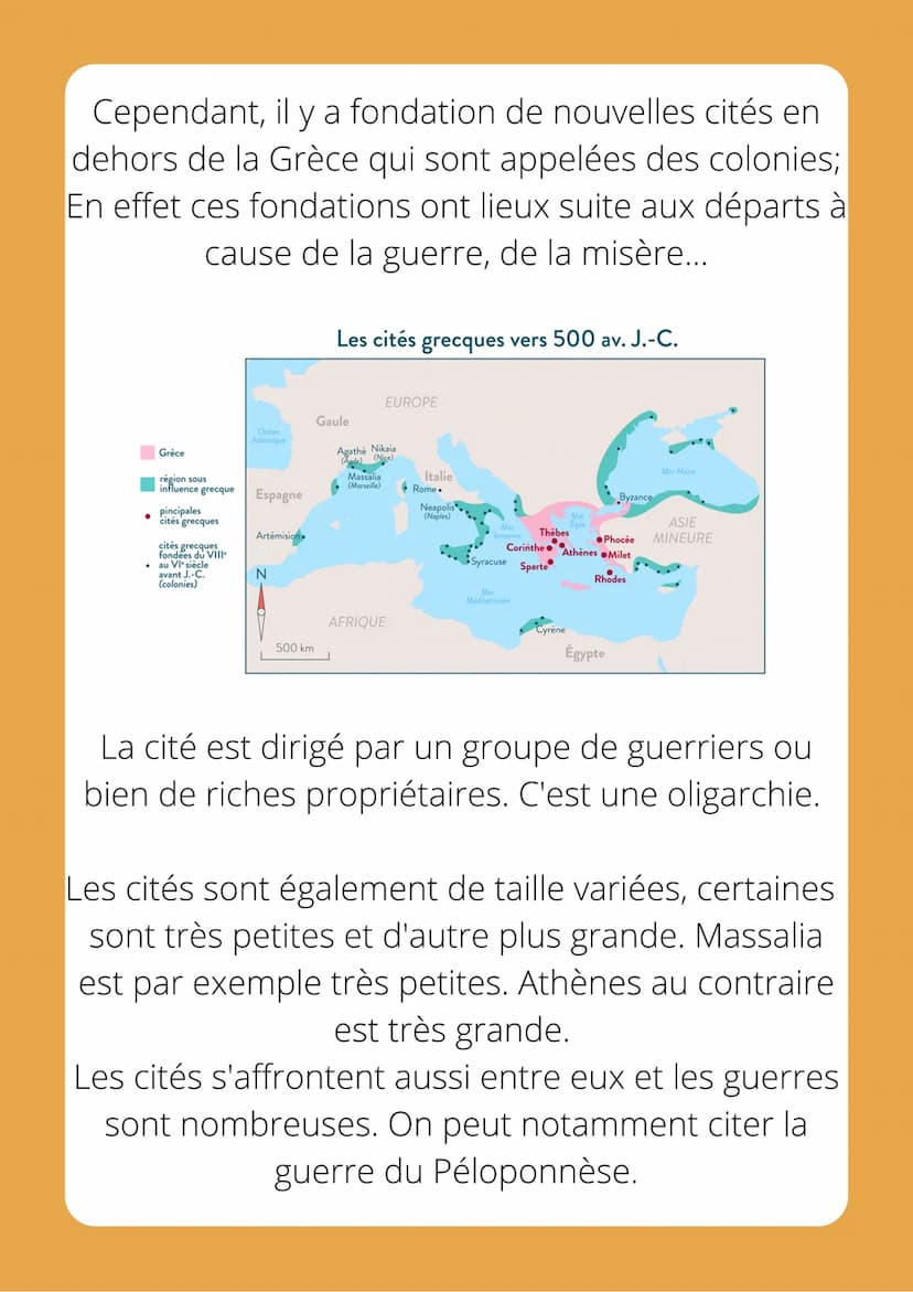 LES CITÉS GRECQUES
Les Grecs se sont d'abord installés sur les côtes de
la Grèce et de l'Asie mineure. Ce sont des régions
montagneuses et l