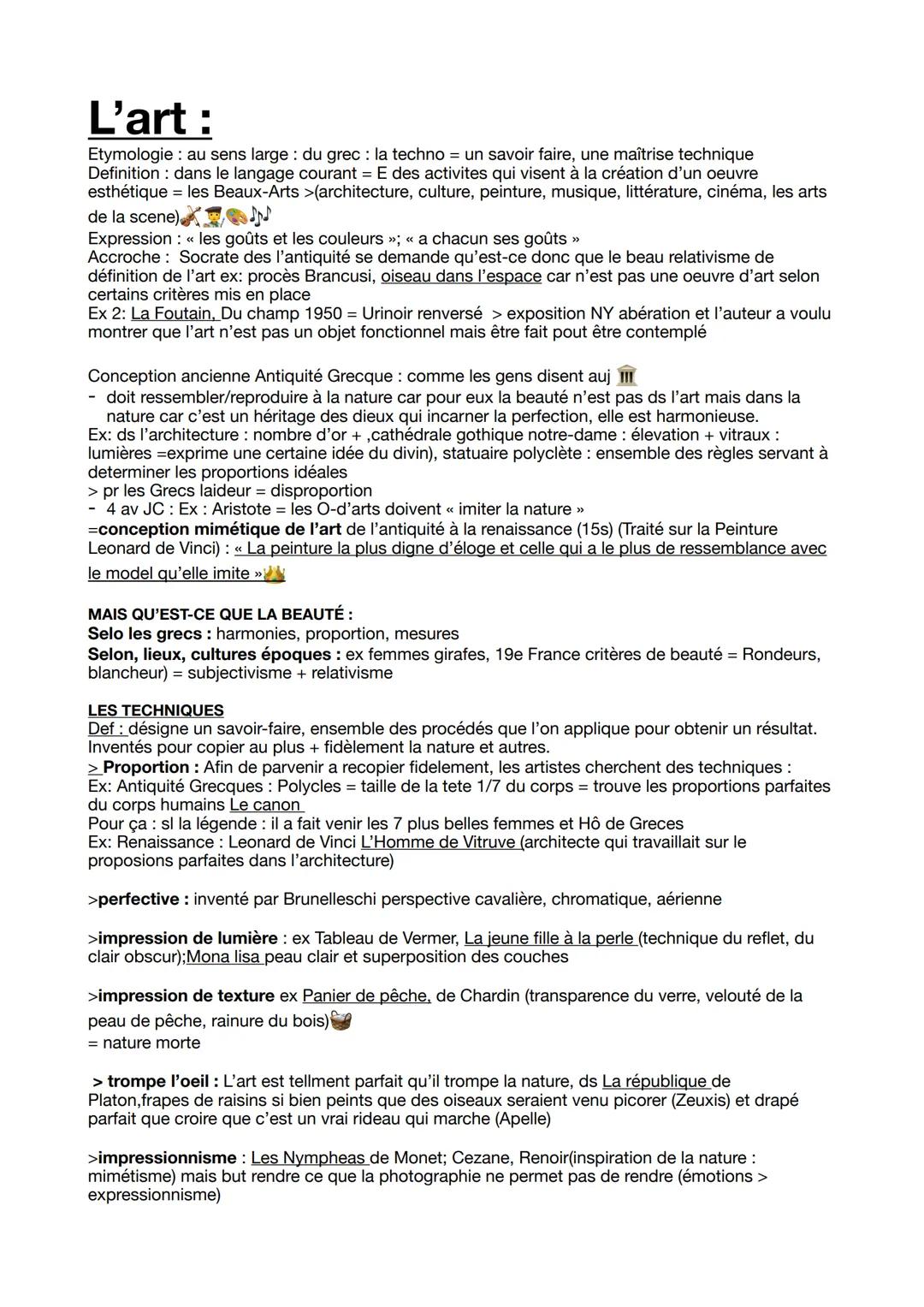 # L'art:

Etymologie: au sens large: du grec: la techno = un savoir faire, une maîtrise technique
Definition: dans le langage courant = E de