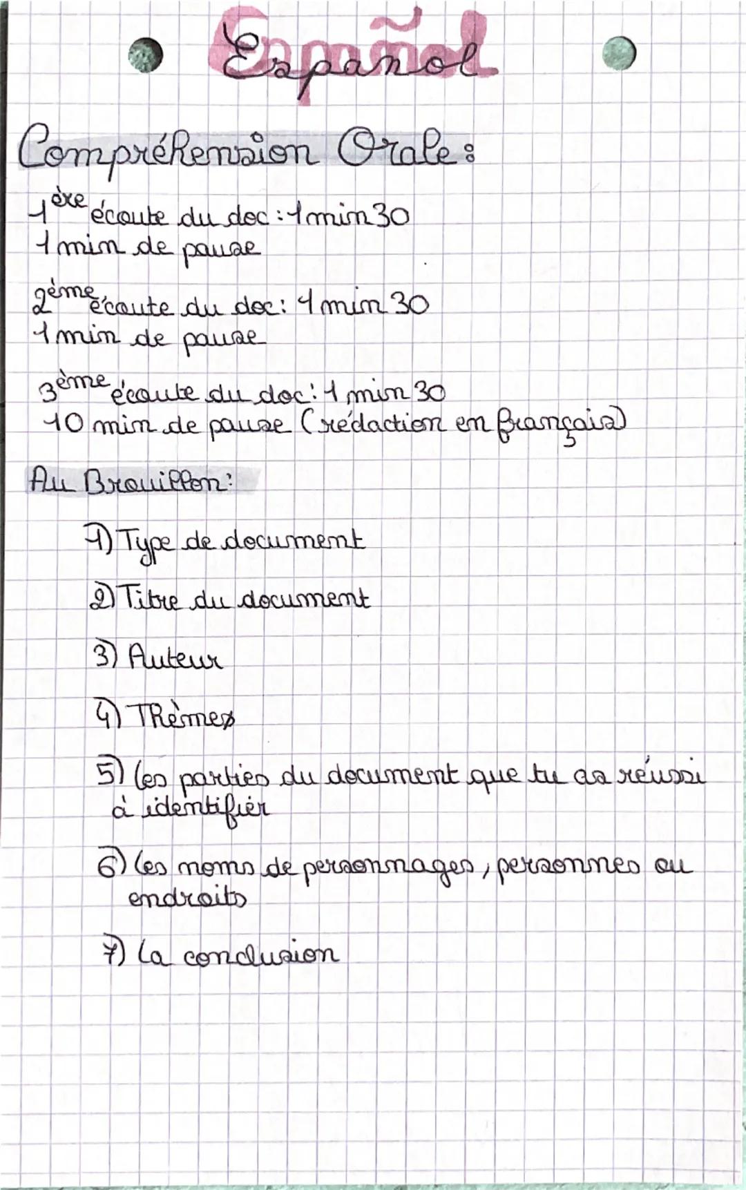 • Español
Compréhension Orale:
Lère écoute du doc: 1 min 30
I min de pause
2ème écoute du doc: 4 min 30
I min de pause
3ème écoute du doc: 1