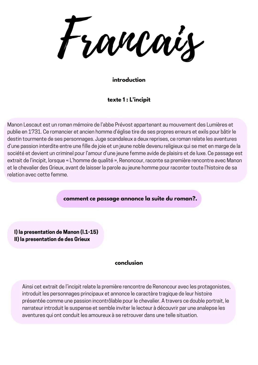 analyse linéaire Manon Lescaut