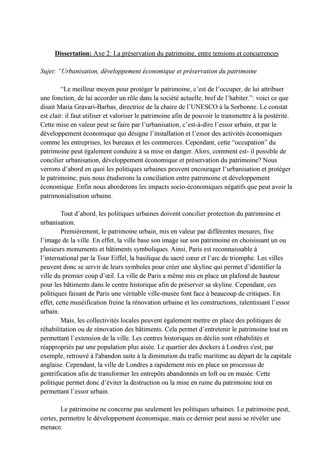 Dissertation: Axe 2: La préservation du patrimoine, entre tensions et concurrences
Sujet: "Urbanisation, développement économique et préserv