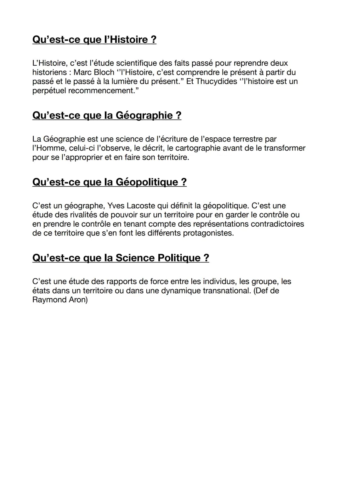 Qu'est-ce que l'Histoire ?
L'Histoire, c'est l'étude scientifique des faits passé pour reprendre deux
historiens Marc Bloch "l'Histoire, c'e