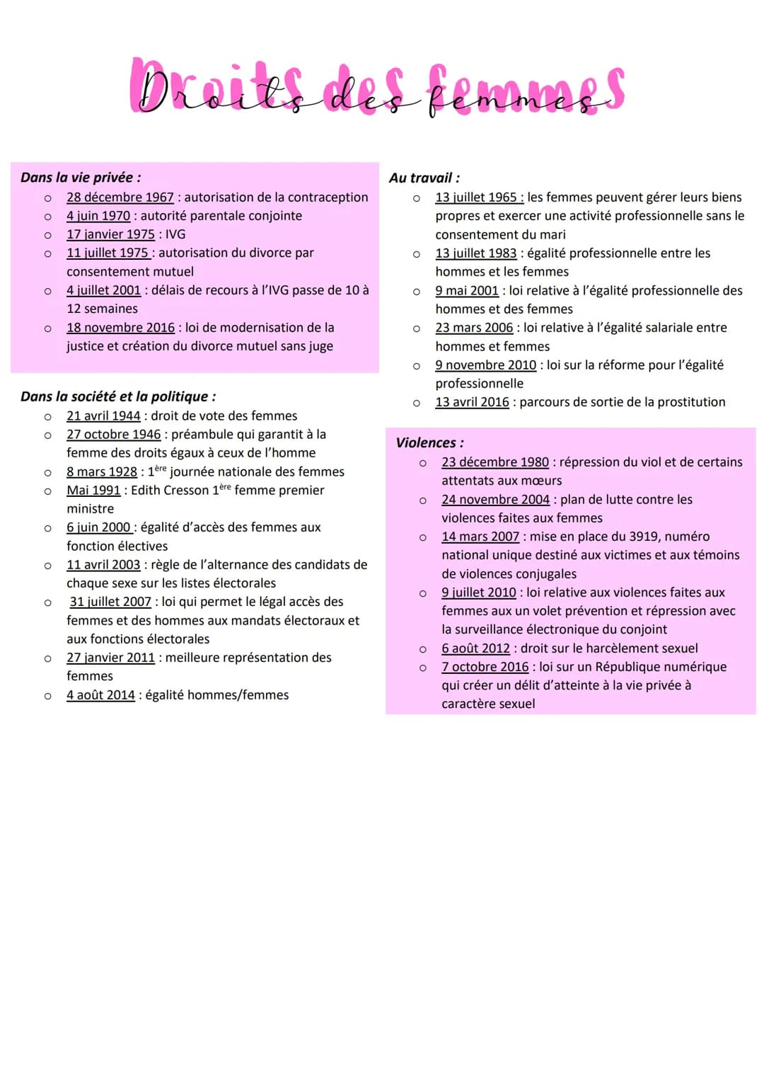 Dans la vie privée :
O 28 décembre 1967: autorisation de la contraception
O
4 juin 1970: autorité parentale conjointe
O
17 janvier 1975: IVG