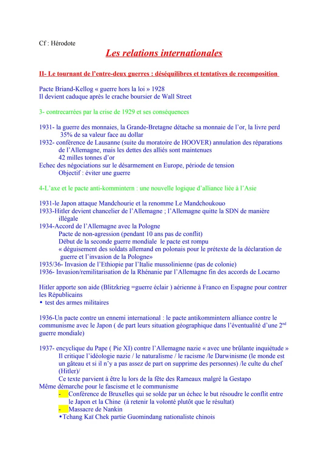 Cf: Hérodote
Les relations internationales
II- Le tournant de l'entre-deux guerres : déséquilibres et tentatives de recomposition
Pacte Bria