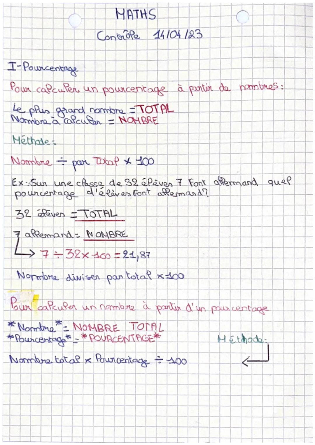 MATHS
Contrope 14/04/23

I-Pourcentage

Pour calculer un pourcentage à partir de nombres:

Le plus grand nombre = TOTAL
Nombre à calcutor = 