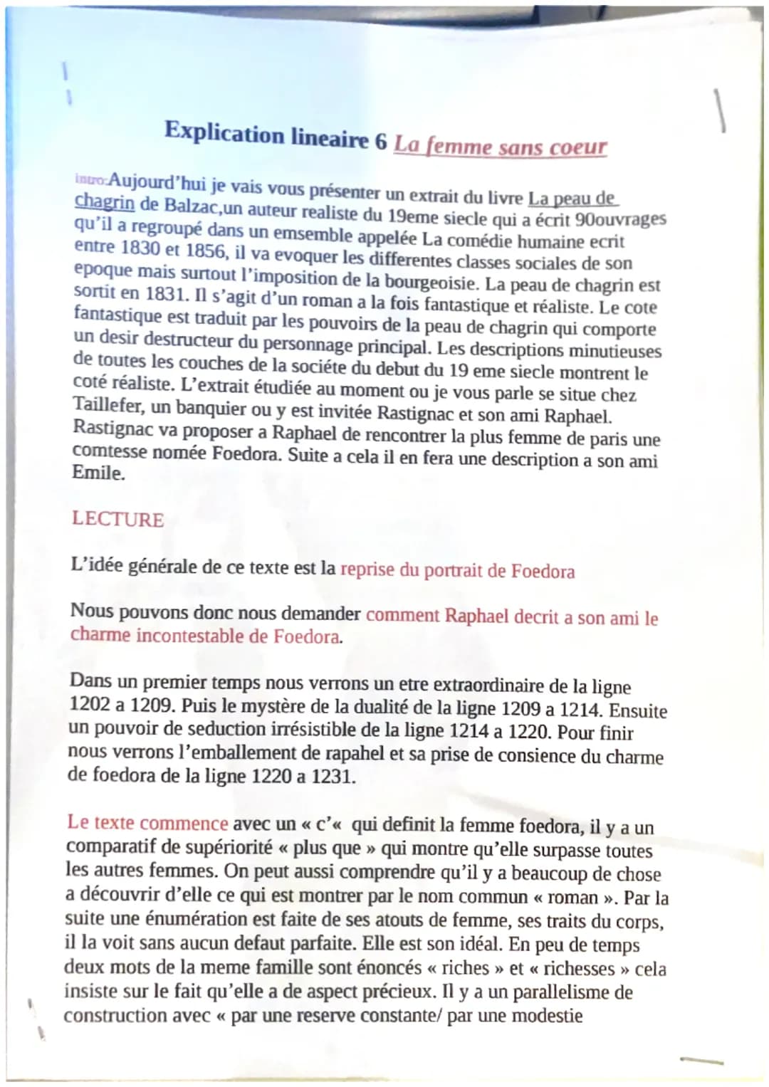 Explication lineaire 6 La femme sans coeur
intro:Aujourd'hui je vais vous présenter un extrait du livre La peau de
chagrin de Balzac,un aute