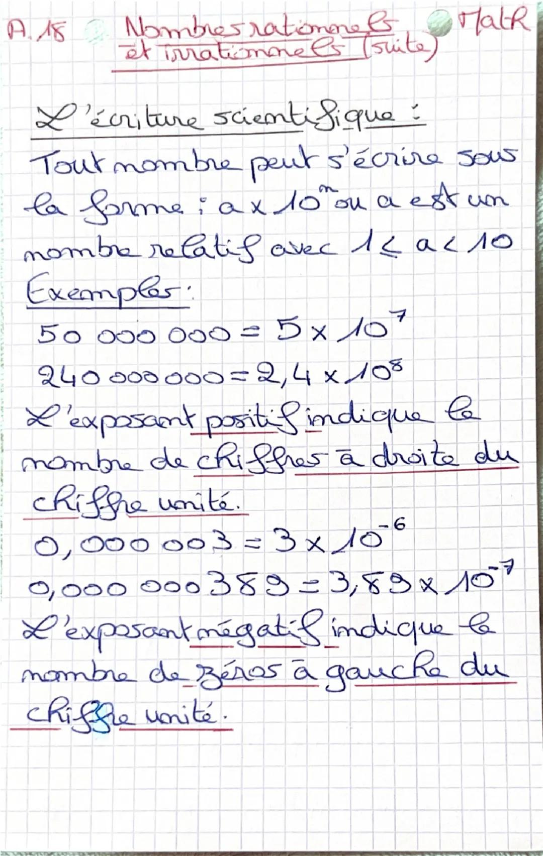 A.18
Nombres rationnels Math
et irrationnels
Les familles de nombres :
Nombre entier : Nombre dont
la partie décimale vaut 0
Nombre décimal 