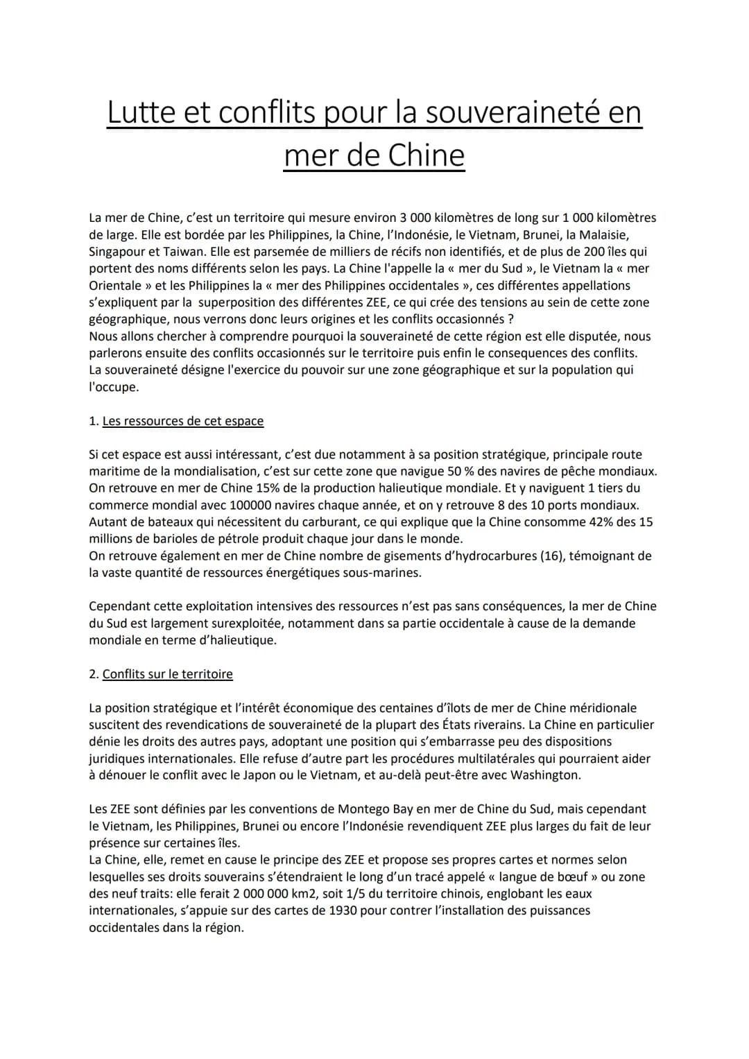 Lutte et conflits pour la souveraineté en
mer de Chine
La mer de Chine, c'est un territoire qui mesure environ 3 000 kilomètres de long sur 