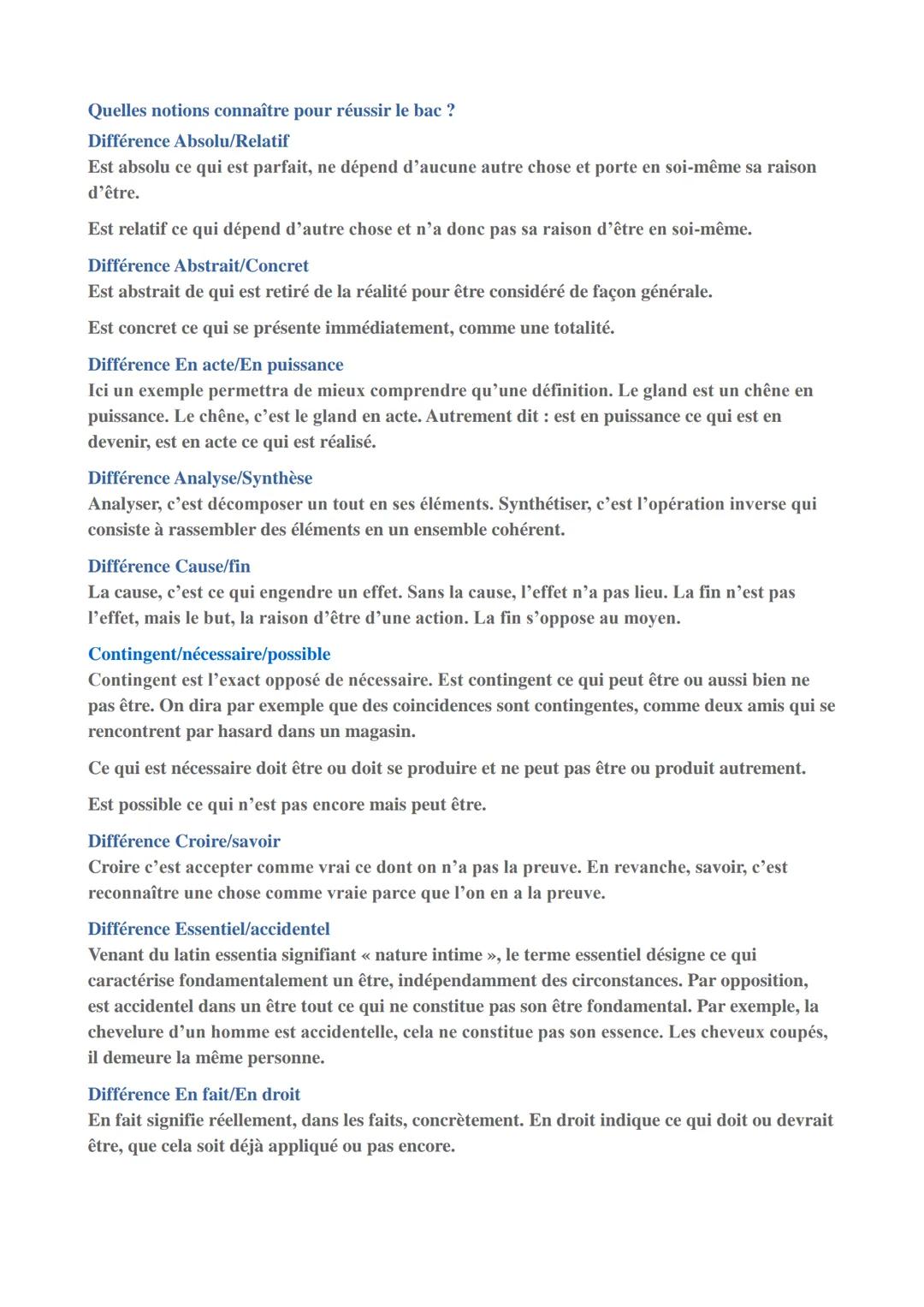 Quelles notions connaître pour réussir le bac ?
Différence Absolu/Relatif
Est absolu ce qui est parfait, ne dépend d'aucune autre chose et p