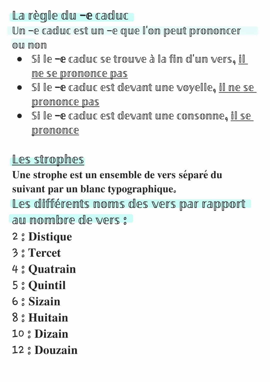 La versification
Un vers est ligne
Nom des vers par rapport au nombre de
Poésie
syllabes:
2 : Dissylabe
3: Trisyllabe
4 : Tétrasyllabe
5: Pe
