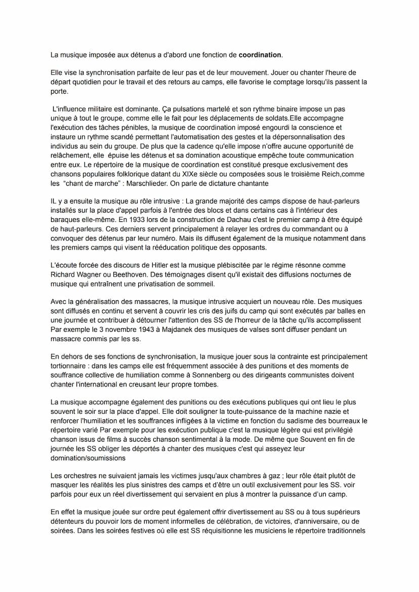 Sujet 2: De la coercition au témoignagne, quels ont été les rôles complexes de la musique
dans la shoah ?
Intro:
(en lien avec ma spécialité