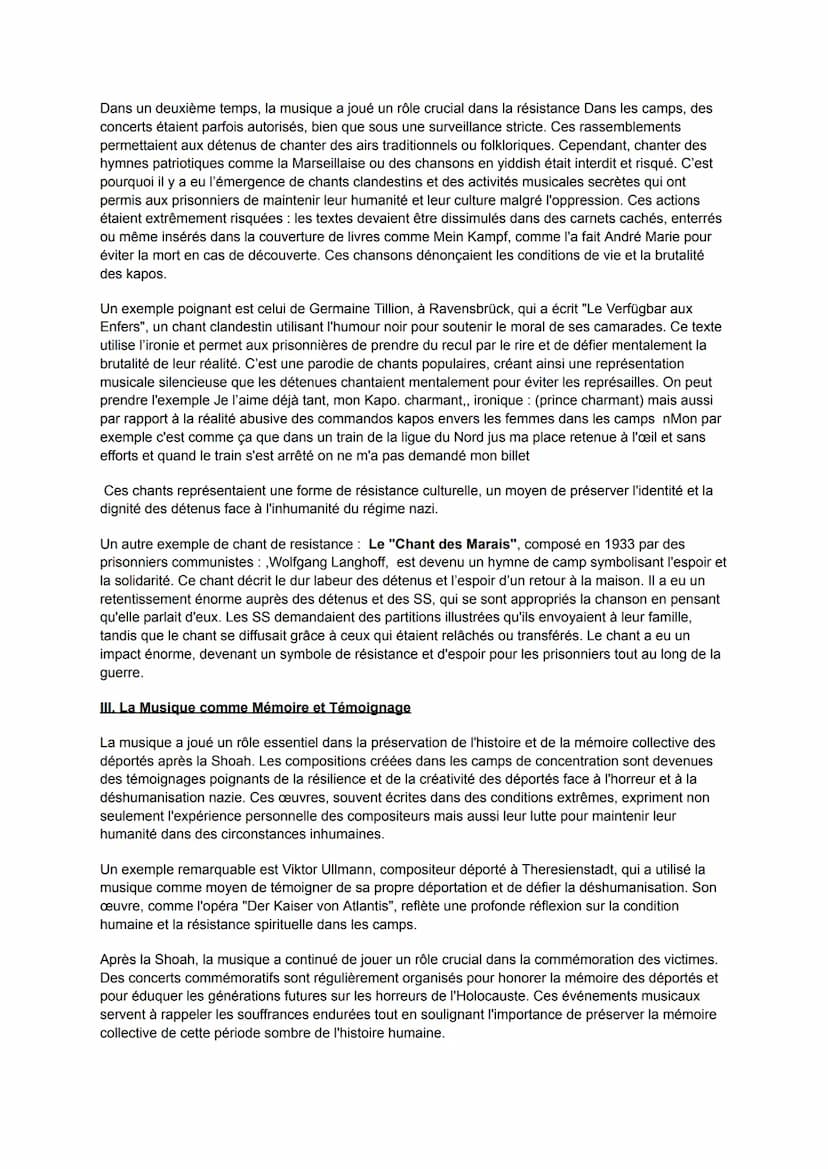 Sujet 2: De la coercition au témoignagne, quels ont été les rôles complexes de la musique
dans la shoah ?
Intro:
(en lien avec ma spécialité