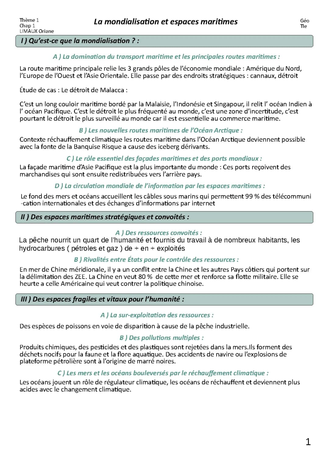 La Mondialisation et les Espaces Maritimes : Mers, Océans, et Détroit de Malacca