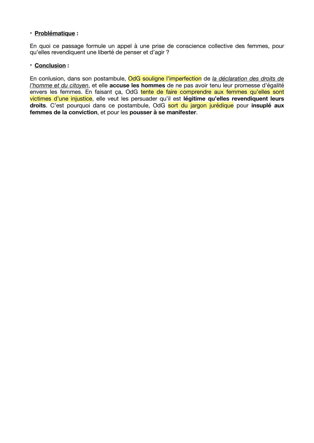 Fiche études linéaires : Parcours - Écrire et combattre pour l'égalité
Texte n°5: Olympe de Gouges - Postambule (1ère partie)
• Introduction