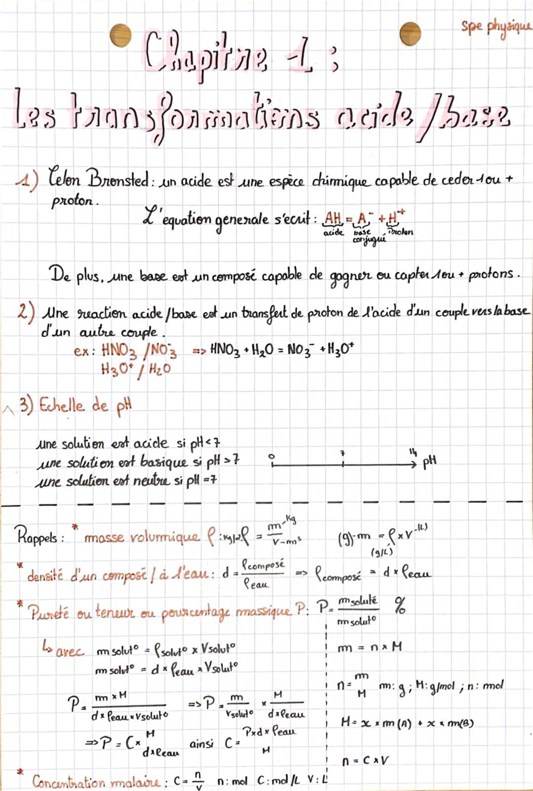 Spe physique

# Chapirne 13

# Les transformations acide Jhazz

1) Celon Bronsted: un acide est une espèce chimique capable de ceder-tou +
p