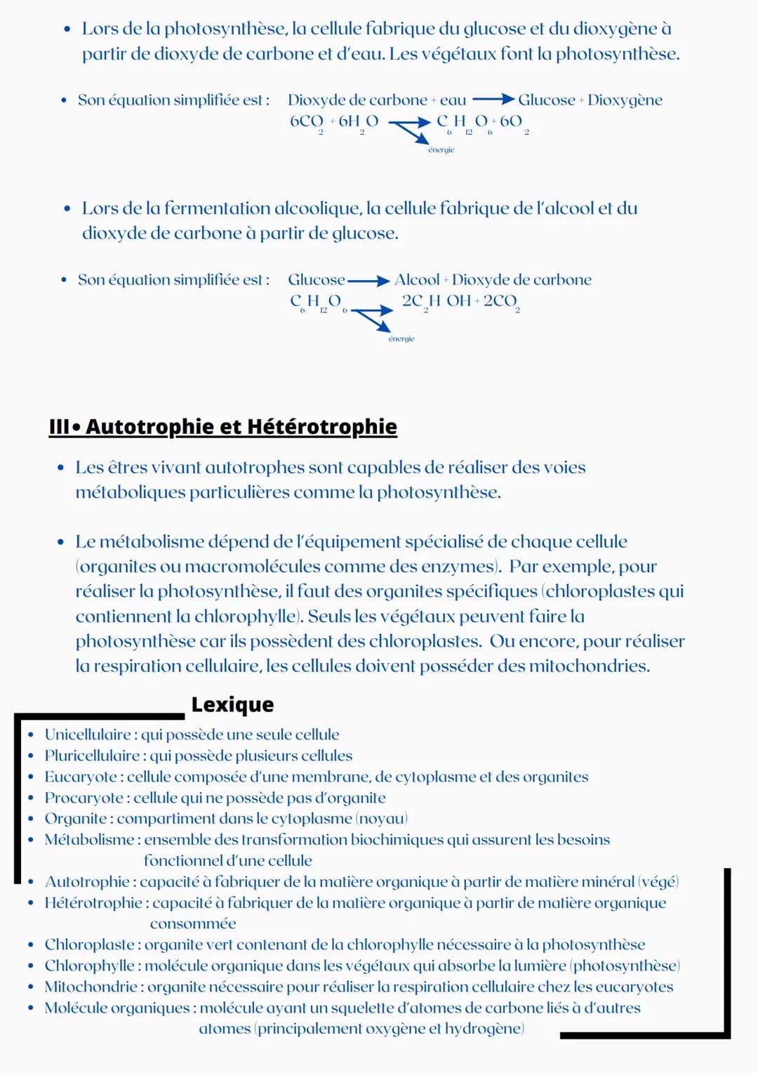 BLOC 2 - SVT
LE MÉTABOLISME ET LA SPÉCIALISATION CELLULAIRE
I •La cellule, unité structurelle des êtres vivant
• Chez les organismes plurice