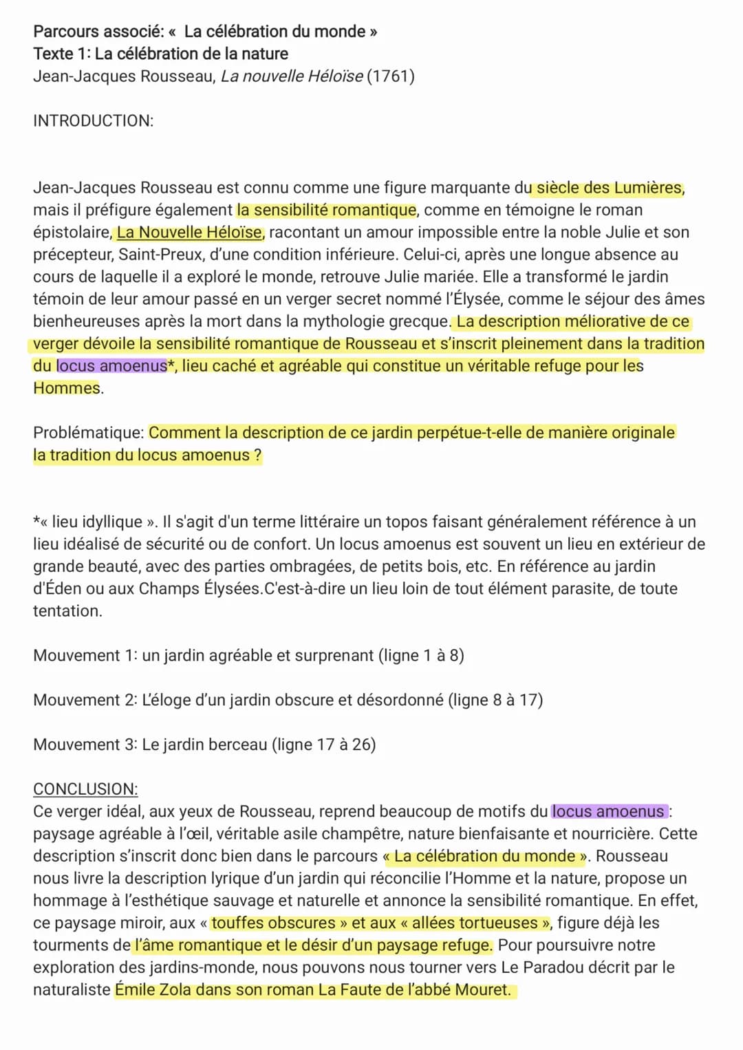 Parcours associé: « La célébration du monde »
Texte 1: La célébration de la nature
Jean-Jacques Rousseau, La nouvelle Héloïse (1761)
INTRODU