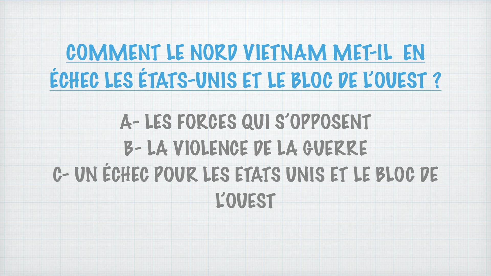 LA GUERRE DU
VIETNAM:
une défaite américaine
BUREL Carla, GROULT Ilona, FORESTIER Sarah
1955-1975 Situer le Vietnam à l'échelle
mondiale : I